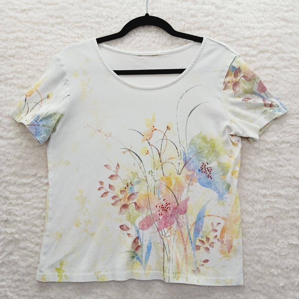T-Shirt Women Watercolor Floral Bloomcore Whimsycore Cottagecore Artsy Y2K Sz S